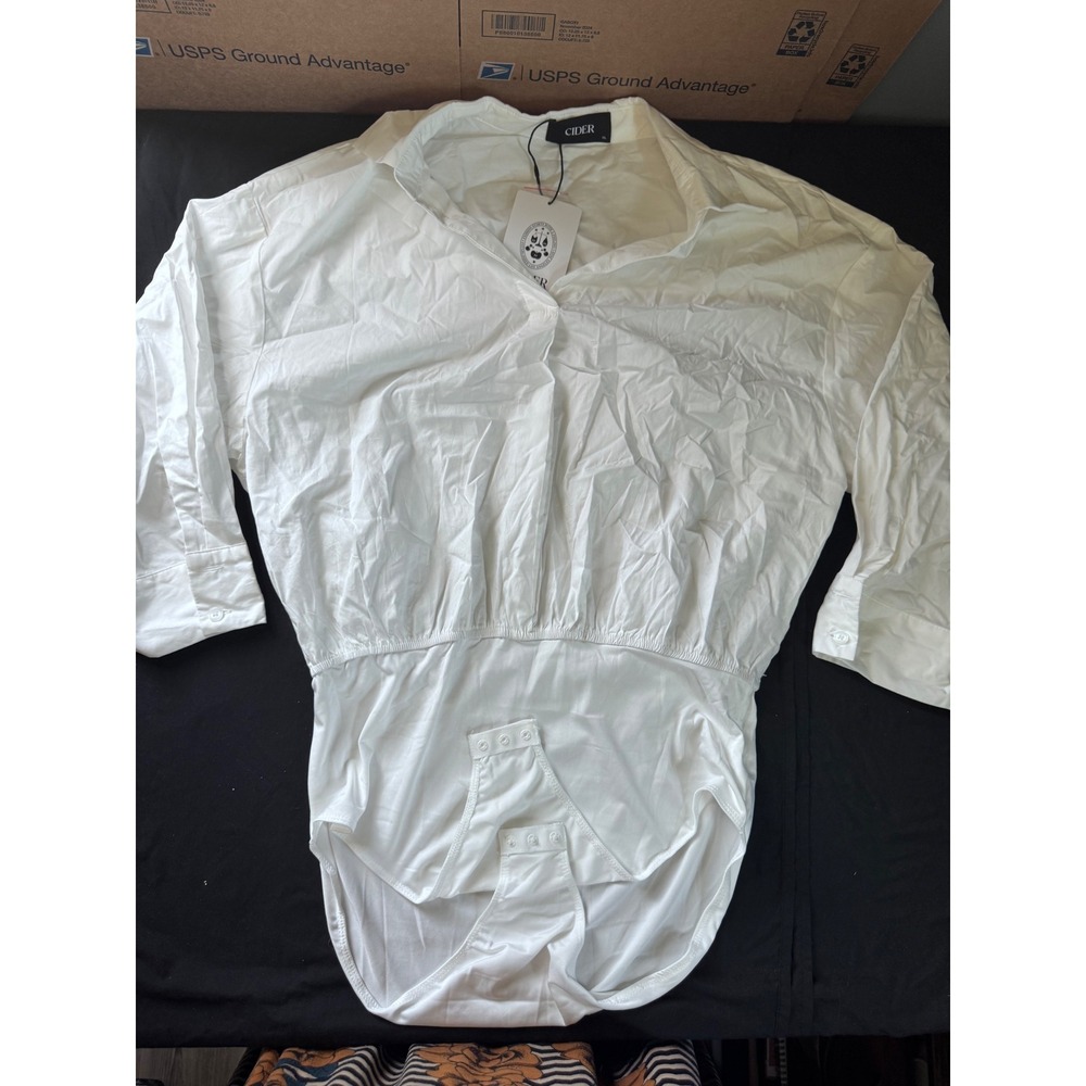 Cider White 100% Cotton Long Sleeve Button Down Shirt Bodysuit XL NEW